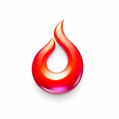 A stylized, glossy, red flame icon casting a subtle shadow on white background.