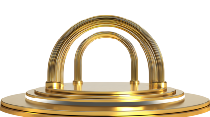 Luxury Gold Arched Display Podium with Marble Base for Product Presentation – 3D Render