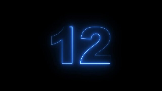 neon text 12 number countdown icon background 4k animation .Neon number 12 with alpha channel, neon numbers, Bright neon glowing number 12, neon text 12 number countdown icon background.