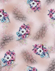 Digital Small Flower Floral seamless background wallpapers Beautiful colorful design textile Abstract Art Carpet Fabric Graphic Illustration