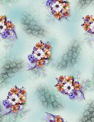 Digital Small Flower Floral seamless background wallpapers Beautiful colorful design textile Abstract Art Carpet Fabric Graphic Illustration