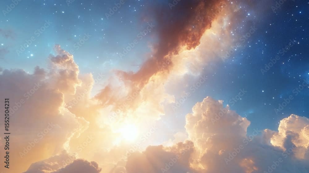 Aufkleber sky high dreamscape: ethereal clouds dance in a radiant sky dotted with shimmering stars, creating a