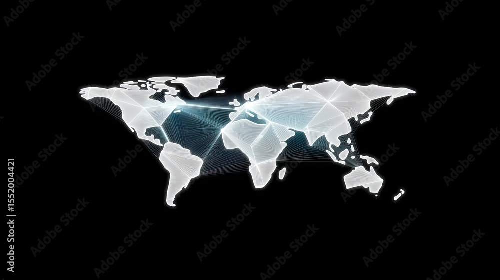 Poster global network connections: abstract world map with data flow