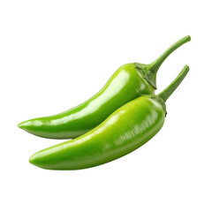 Two green chili peppers isolated on transparent background