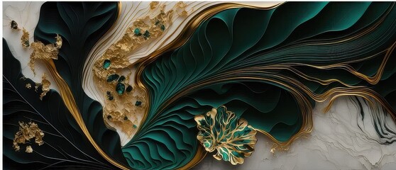 Emerald and Gold Abstract Art Nouveau Design
