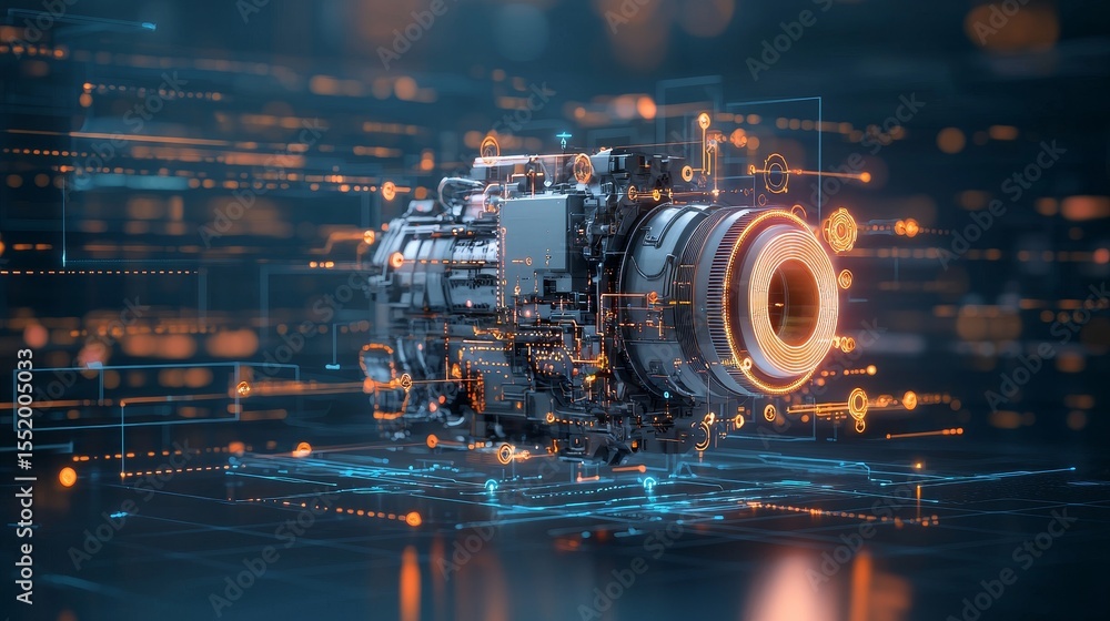 Poster innovative machine operation futuristic lab digital rendering high-tech environment close-up mechani