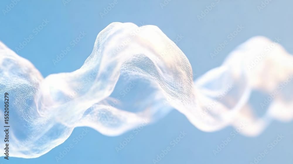 Poster Abstract Fluid Form: An ethereal dance of a translucent, flowing substance against a gradient blue background, embodying weightlessness and dynamic motion. 