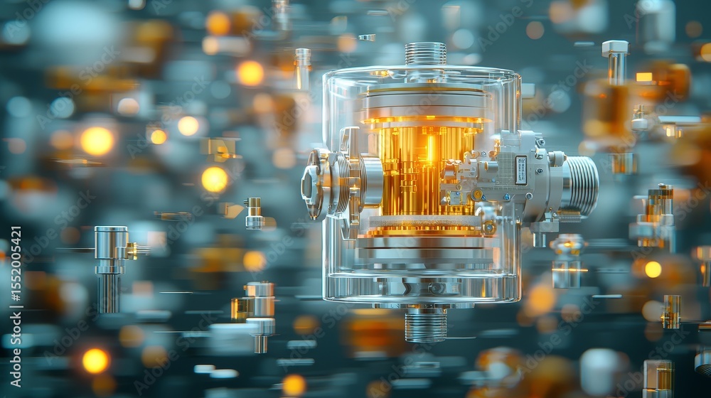 Aufkleber innovative technology component industrial setting 3d render futuristic close-up mechanical engineer