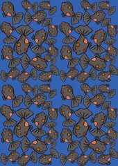 Pattern of cartoon fish on blue background  