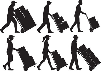 Person using hand truck trolley vector illustration