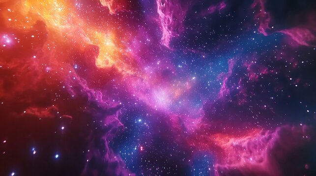 Vibrant Cosmic Nebula Cloud in Deep Space with Colorful Gas and Stars