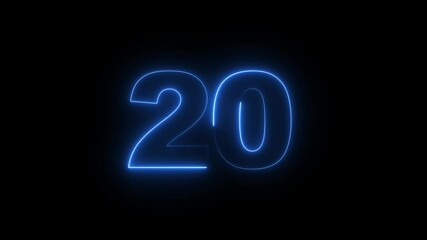 Neon 20 number mathematics text icon animation on black background. Glowing neon 20 motion graphics animation. Number 20 vector illustration. Digits with glowing lights and bulbs. - Powered by Adobe