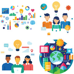 Vector art of teamwork and collaboration for business success, isolated on white background