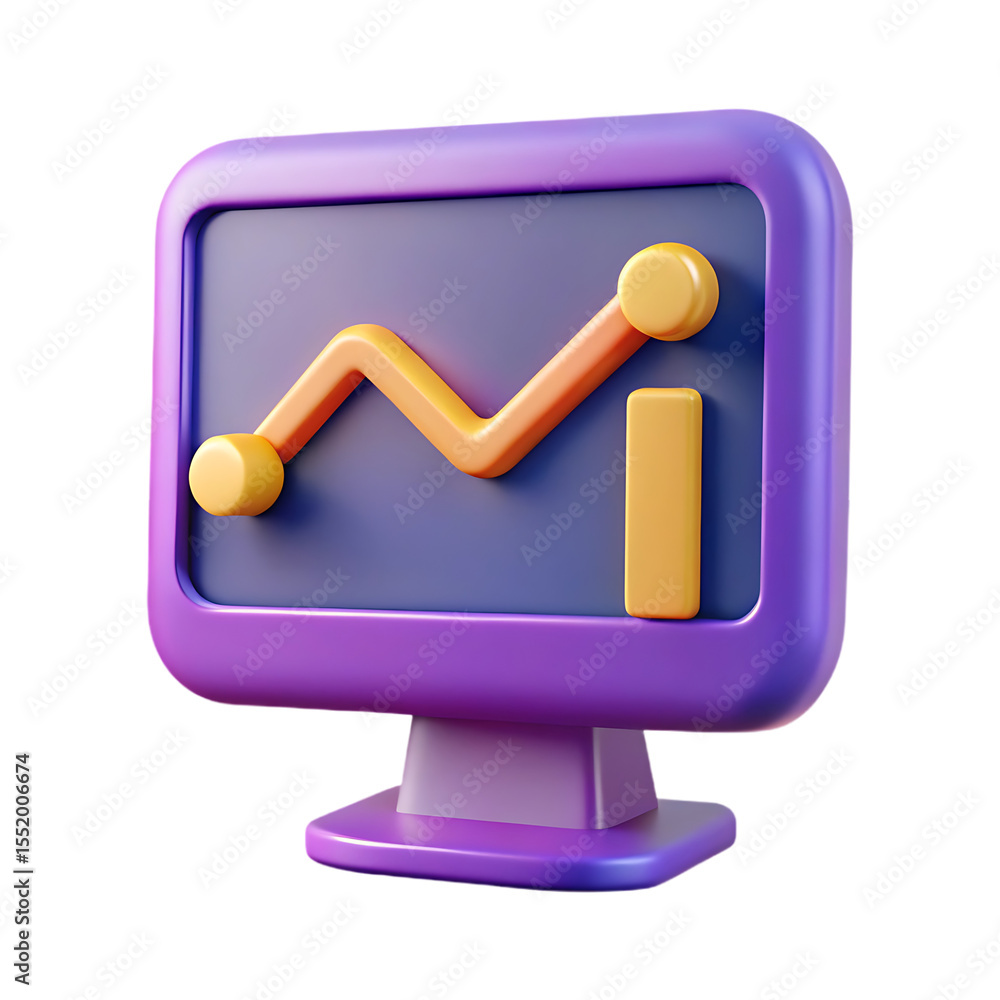Poster a 3d icon of a computer monitor displaying a graph isolated on transparent background