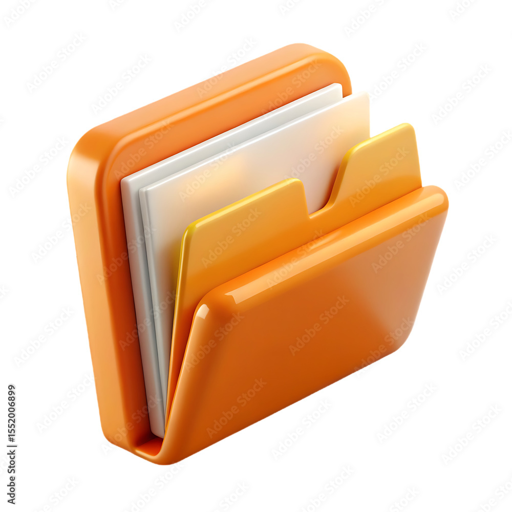 Aufkleber orange 3d folder icon with files isolated on transparent background