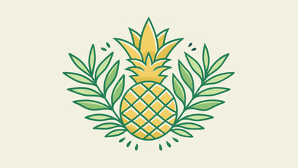 Tropical Pineapple Illustration Summer Fruit Design with Green Leaves