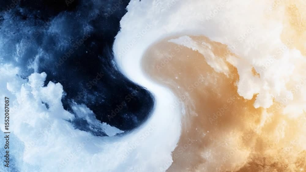 Poster Yin and Yang Cloudscape: A mesmerizing aerial view presents a cloudscape where light and shadow dance in harmony, symbolizing balance and duality