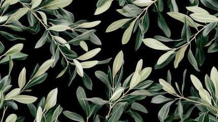 Dark background with a repeating pattern of lush green leaves.