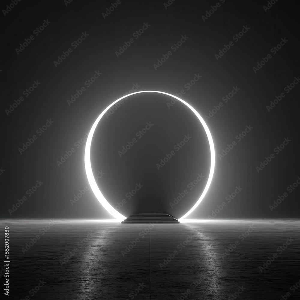 Poster glowing white circle light effect with swirl lines in dark setting