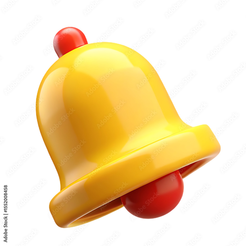 Poster a yellow and red 3d rendering of a notification bell is isolated on transparent background