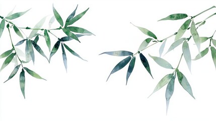 Naklejka premium A delicate illustration of bamboo leaves in soft green hues, perfect for nature-themed designs and calming spaces.
