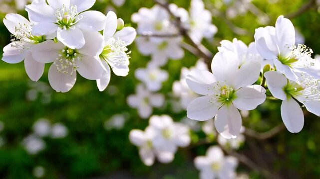 apple tree blossom, white flowers, cherry blossoms, spring nature background, blurred, sakura