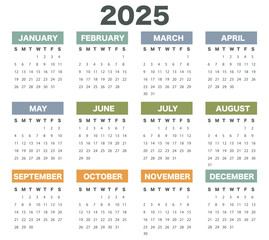 Minimalist calendar for 2025. Stylish and concise calendar for 2025, decorated in a minimalist design.