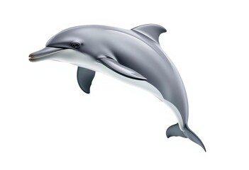 A playful dolphin leaps high against a pure white background,   wildlife photography,  happy