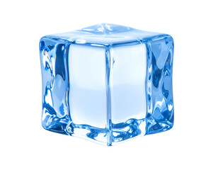 Single ice cube isolated on white background.
