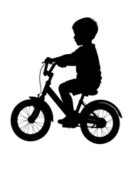 Obraz premium Silhouette of a child riding a bicycle, conveying childhood joy, learning, and adventure.