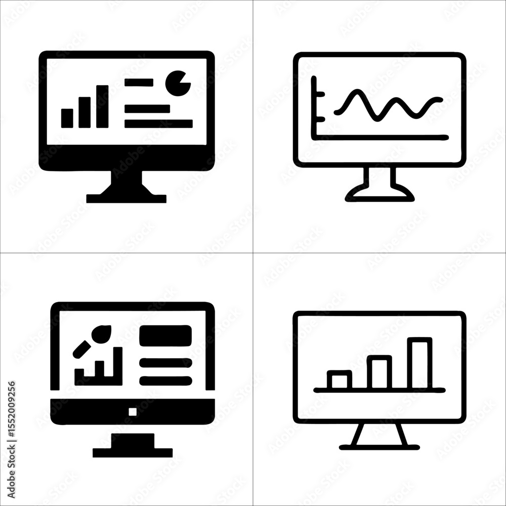 Fototapete Four computer screen icons with different charts isolated on white background