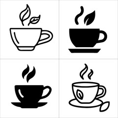 Four tea cup icons in black and white
