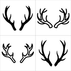Four different styles of deer antlers isolated on white background