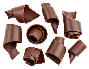 Artistic chocolate curls for dessert decoration.