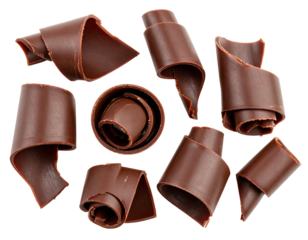 Artistic chocolate curls for dessert decoration.