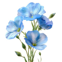 Delicate blue flax flowers with buds isolated on transparent background