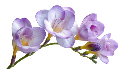Delicate lavender freesia flowers branch isolated on transparent background