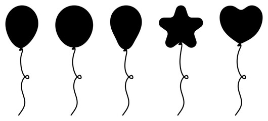 Balloons silhouettes set. Collection of different balloon shapes. Birthday gift concept. Vector illustration isolated on white.