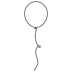Flying balloon continuous line art drawn. Birthday gift concept. Vector illustration isolated on white.