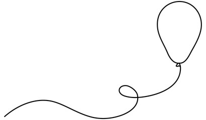 Flying balloon continuous line drawing. Birthday gift symbol. Vector illustration isolated on white.
