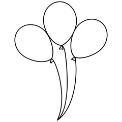 Flying three balloons in continuous line drawing style. Birthday gift concept. Vector illustration isolated on white.