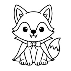 Obraz premium Cute werewolf puppy cartoon character in vampire costume. vector illustration halloween coloring page
