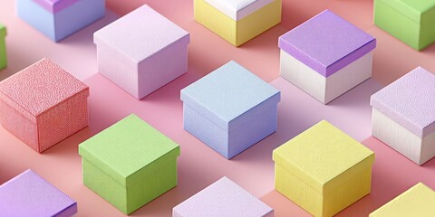 Obraz premium Pastel Minimalist Gift Wrapping with Square Boxes – Top View
