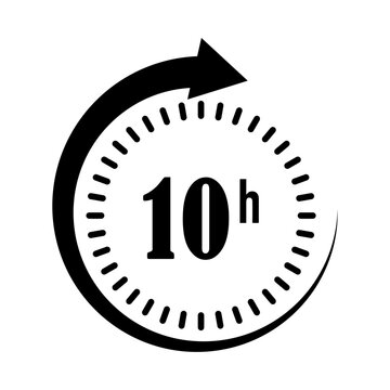 Black circular icon with an arrow indicating ten hours duration