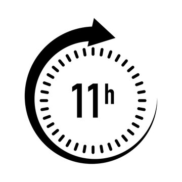 Black circular arrow icon indicating eleven hours on a white background