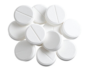  Scattered White Round Pills in Random Arrangement, Close-Up, isolated on a transparent background png