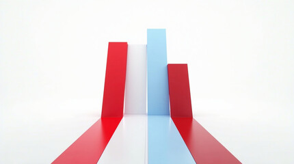 A red white and blue bar graph on a white background