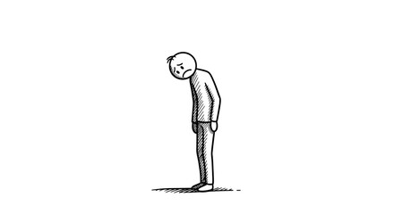 Stick figure feeling sad and depressed on white background simple illustration