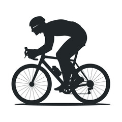 Silhouette of a Cyclist on a Road Bike in a Dynamic Riding Position black silhouette cyclist riding road bike showing the rider focused