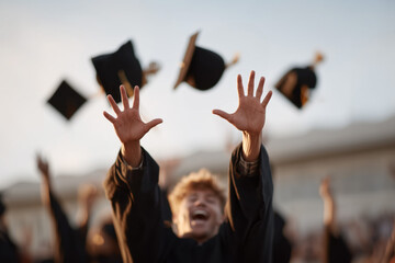 Excited graduate throwing cap into the sky